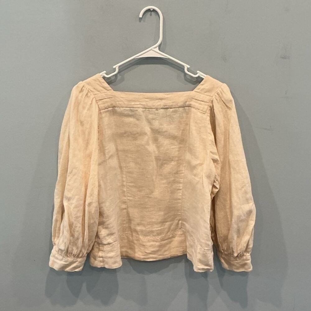 JCrew Womens Linen Button Up Square Neck Top Beige Cottage Romantic Euro Summer - Picture 5 of 7